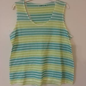 CATO Sleeveless Knit Striped Top Aqua & Lime XL